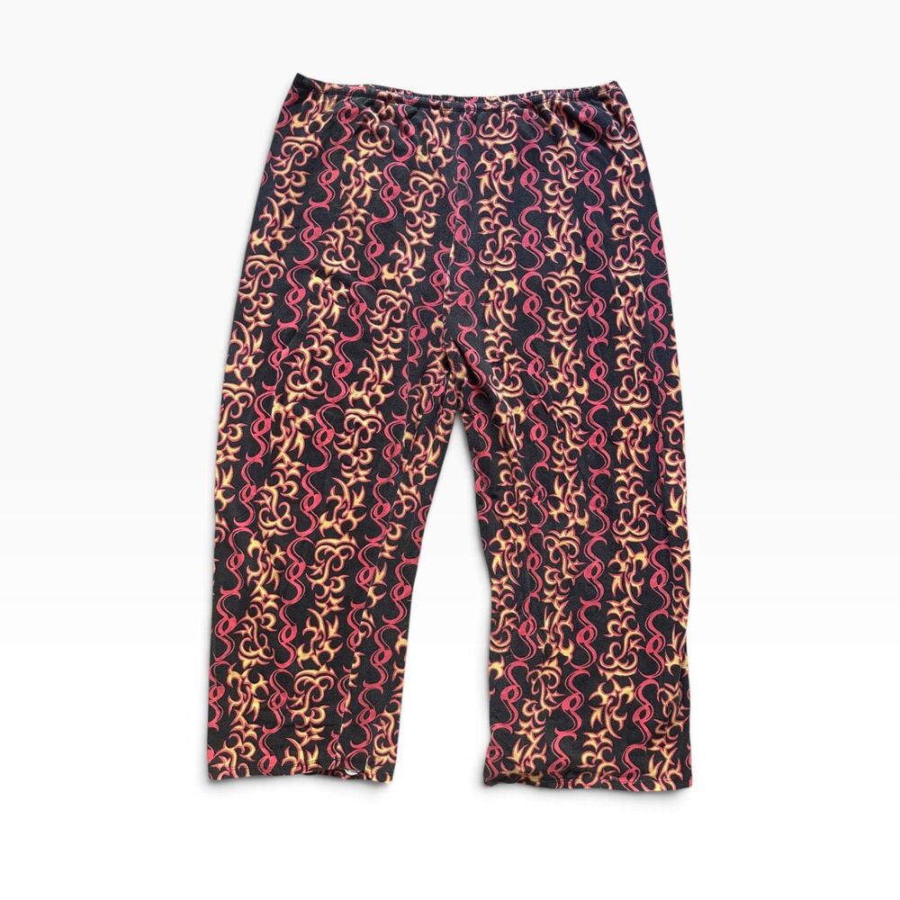 Y2K Flare Flame Leg Pants Women’s 2X Wide Leg Ankle Pull On Stretchy